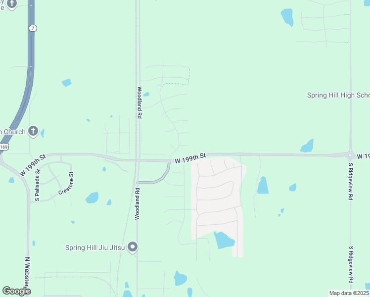 map of restaurants, bars, coffee shops, grocery stores, and more near 19603 West 198th Terraace in Spring Hill