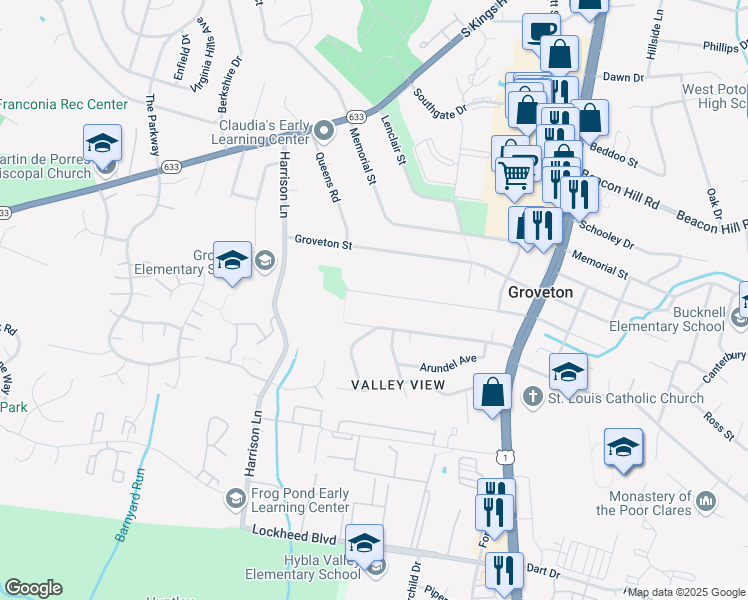 map of restaurants, bars, coffee shops, grocery stores, and more near 3417 Clayborne Avenue in Alexandria