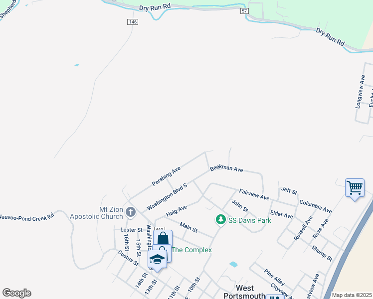map of restaurants, bars, coffee shops, grocery stores, and more near 2021 Pershing Avenue in West Portsmouth