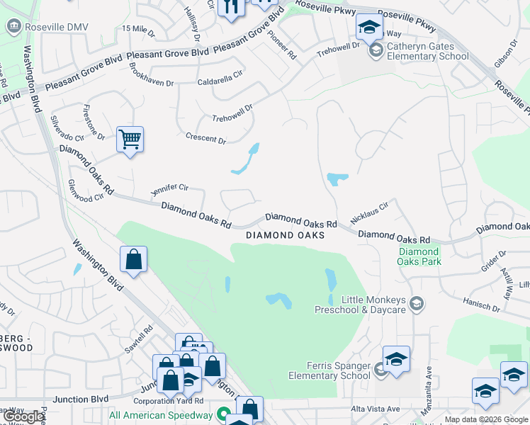 map of restaurants, bars, coffee shops, grocery stores, and more near 314 Diamond Oaks Road in Roseville