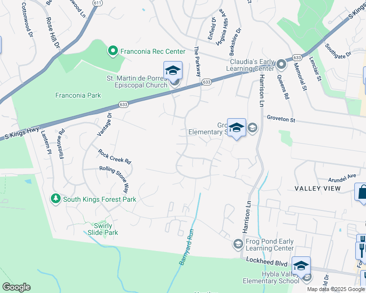 map of restaurants, bars, coffee shops, grocery stores, and more near 6832 Stoneybrooke Lane in Alexandria