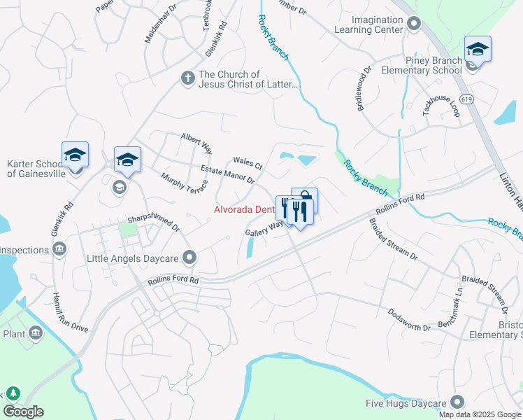 map of restaurants, bars, coffee shops, grocery stores, and more near 8712 Raleigh Mews in Gainesville
