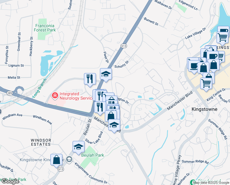 map of restaurants, bars, coffee shops, grocery stores, and more near 6921 Victoria Drive in Alexandria