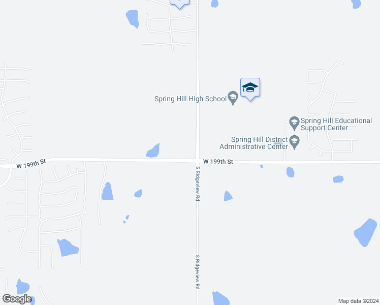 map of restaurants, bars, coffee shops, grocery stores, and more near 18360 West 199th Street in Spring Hill