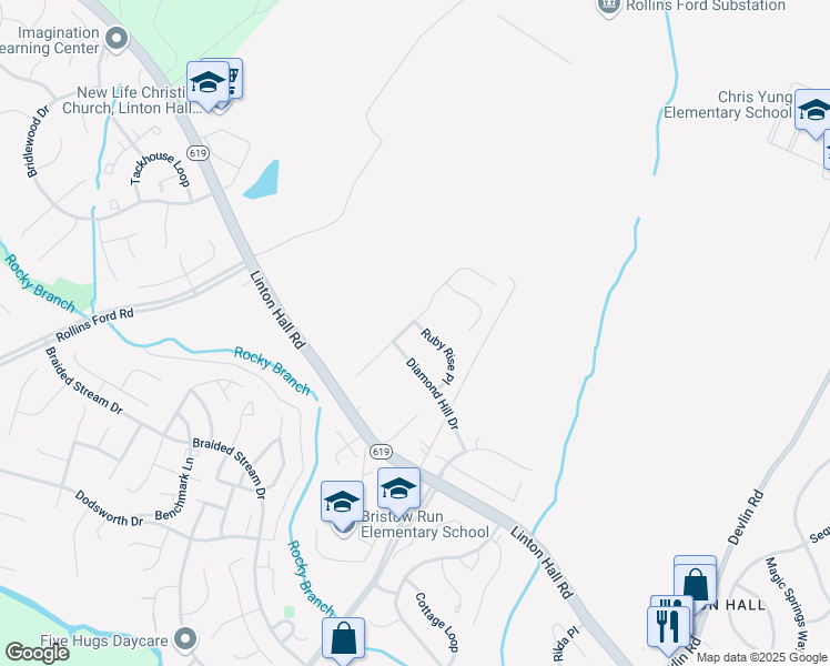 map of restaurants, bars, coffee shops, grocery stores, and more near 8650 Ruby Rise Place in Bristow