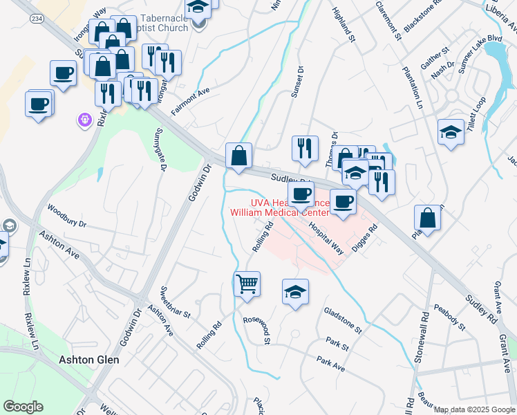 map of restaurants, bars, coffee shops, grocery stores, and more near 9920 Grapewood Court in Manassas