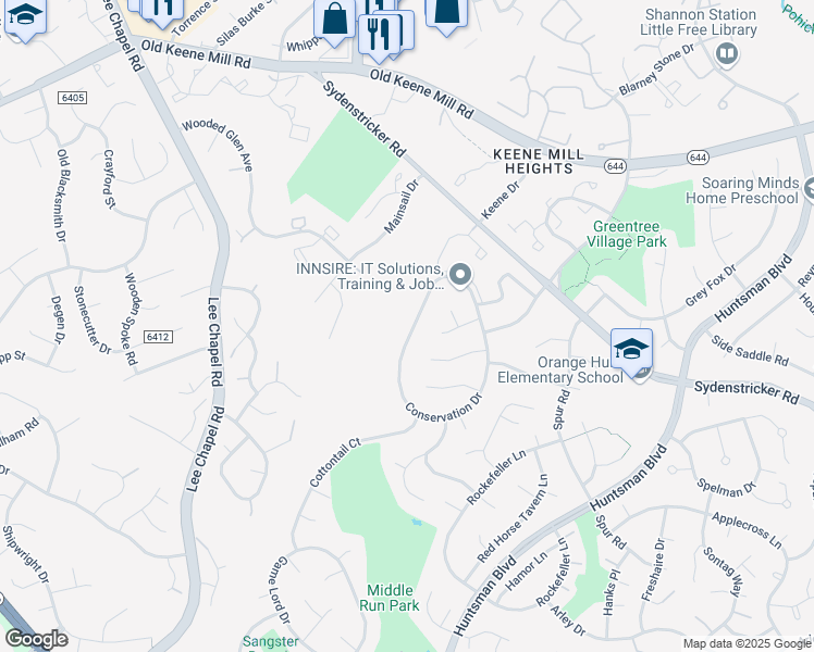 map of restaurants, bars, coffee shops, grocery stores, and more near 6969 Conservation Drive in Springfield