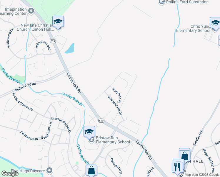 map of restaurants, bars, coffee shops, grocery stores, and more near 8650 Ruby Rise Place in Bristow