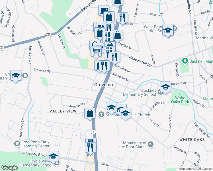 map of restaurants, bars, coffee shops, grocery stores, and more near 6873 Richmond Highway in Alexandria