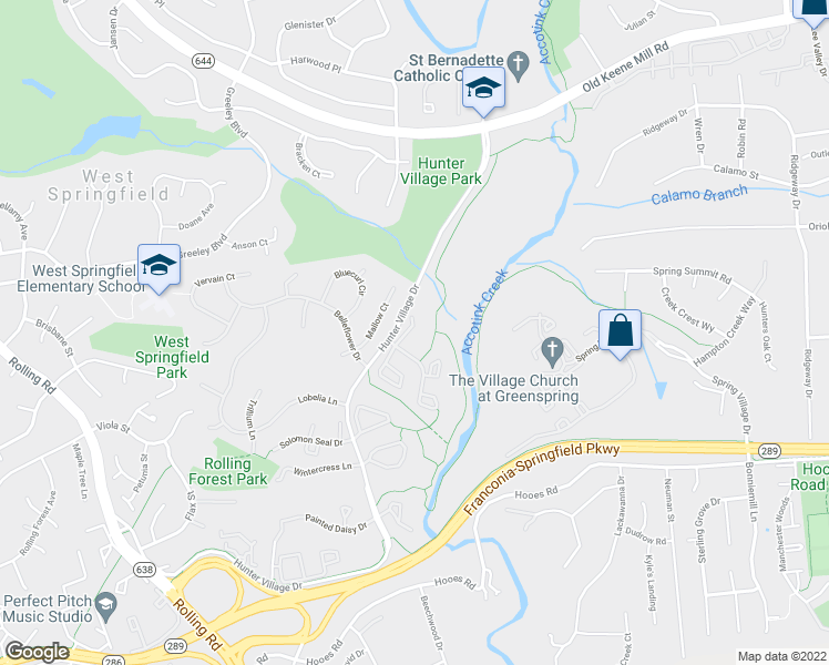 map of restaurants, bars, coffee shops, grocery stores, and more near 6818 Earthstar Court in West Springfield