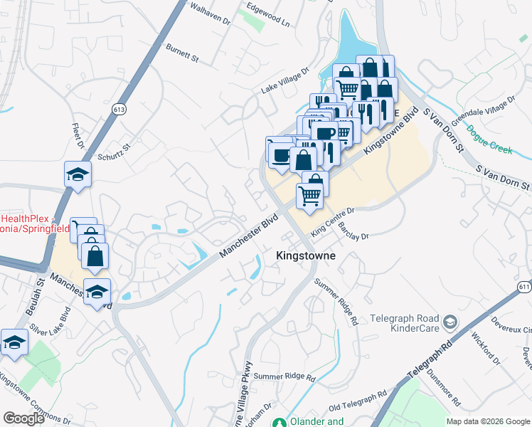 map of restaurants, bars, coffee shops, grocery stores, and more near 6874 Brindle Heath Way in Alexandria