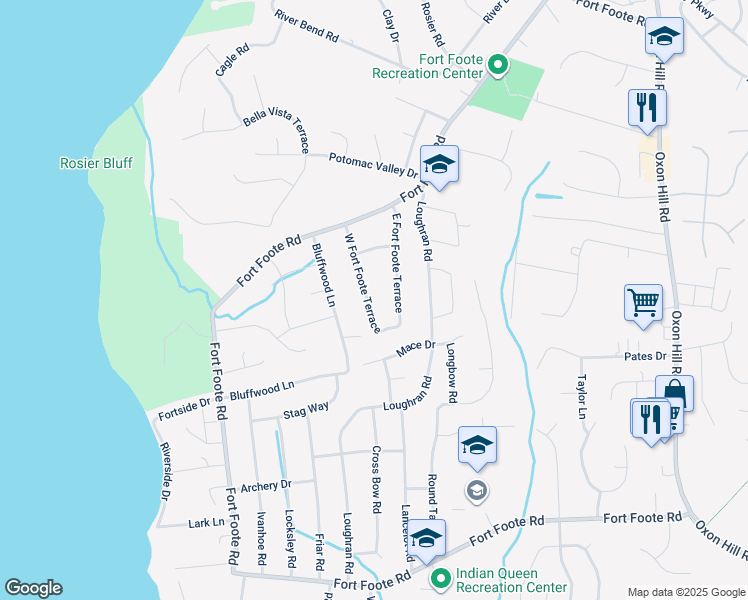 map of restaurants, bars, coffee shops, grocery stores, and more near 8806 West Fort Foote Terrace in Fort Washington