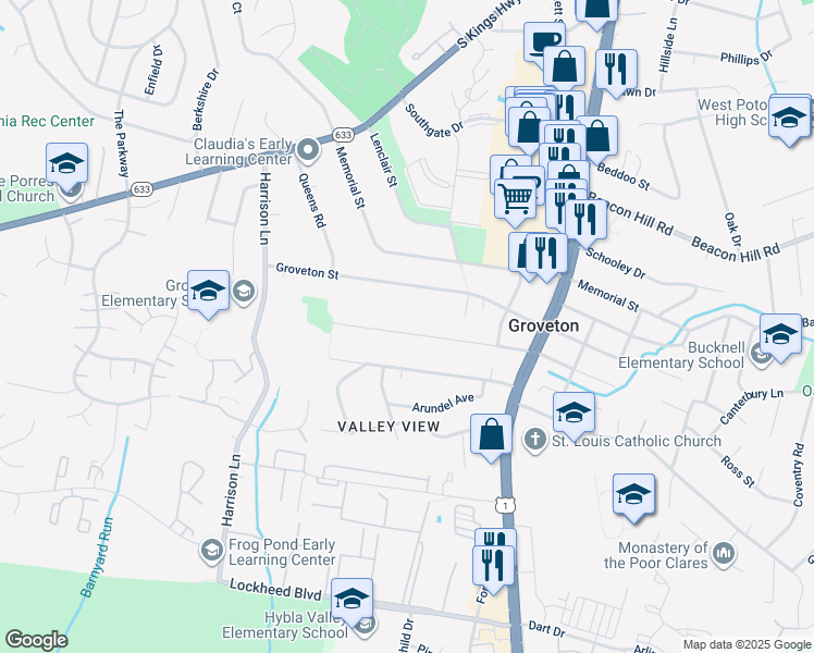 map of restaurants, bars, coffee shops, grocery stores, and more near 3310 Clayborne Avenue in Alexandria