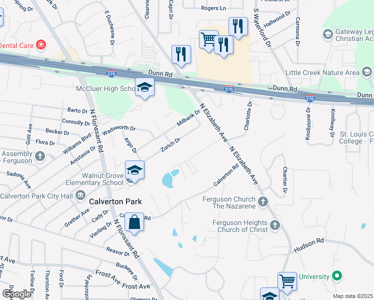 map of restaurants, bars, coffee shops, grocery stores, and more near 309 Carrollton Lane in St. Louis