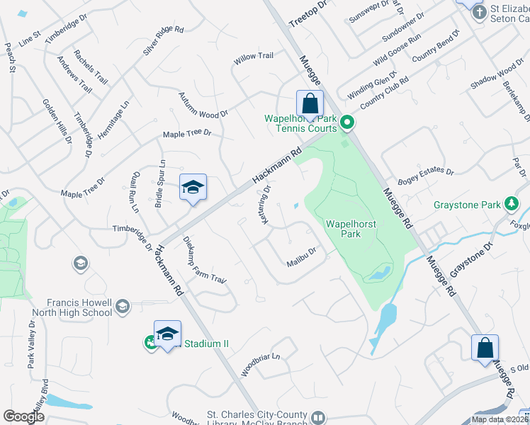 map of restaurants, bars, coffee shops, grocery stores, and more near 2909 Kettering Drive in Saint Charles