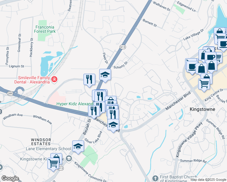 map of restaurants, bars, coffee shops, grocery stores, and more near 6919 Victoria Drive in Alexandria