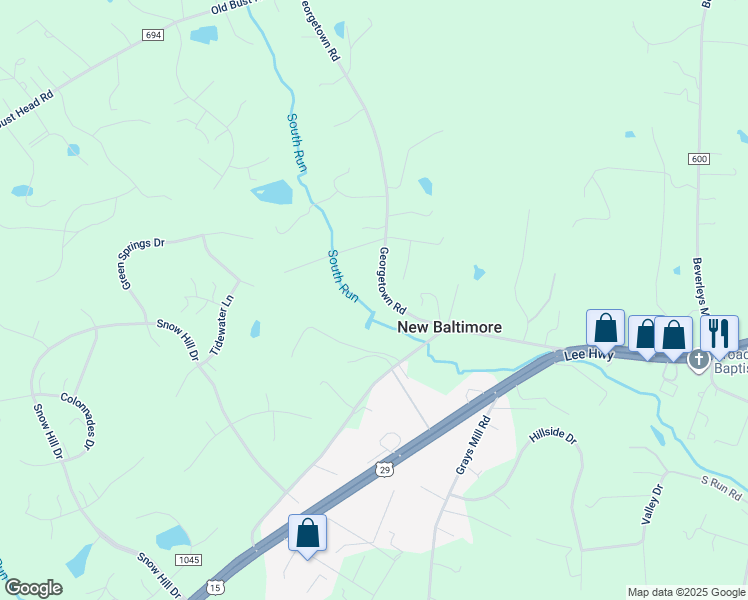 map of restaurants, bars, coffee shops, grocery stores, and more near 6440 Georgetown Road in Broad Run