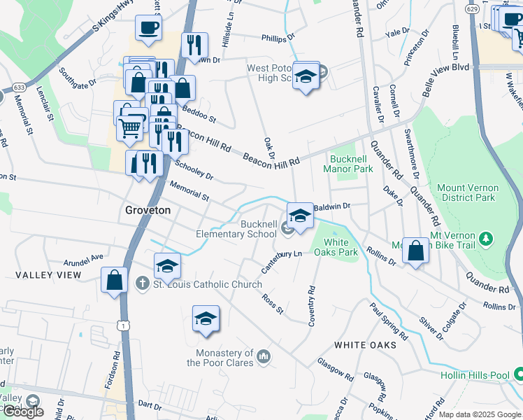 map of restaurants, bars, coffee shops, grocery stores, and more near 6904 Westhampton Drive in Alexandria