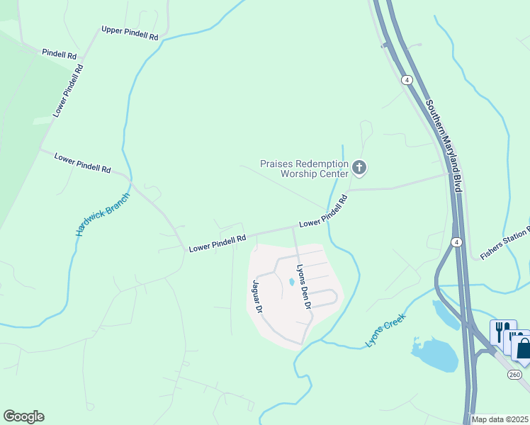 map of restaurants, bars, coffee shops, grocery stores, and more near 1040 Lower Pindell Road in Lothian