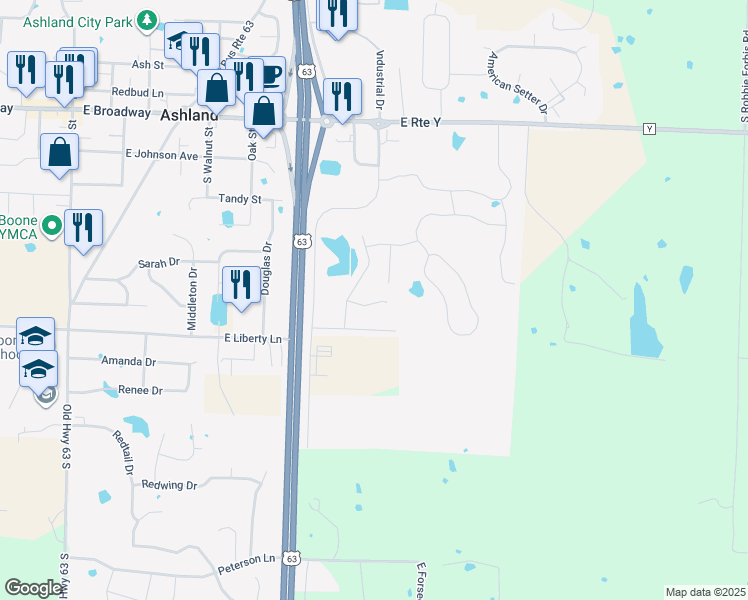 map of restaurants, bars, coffee shops, grocery stores, and more near 500-598 Sue Dr in Ashland