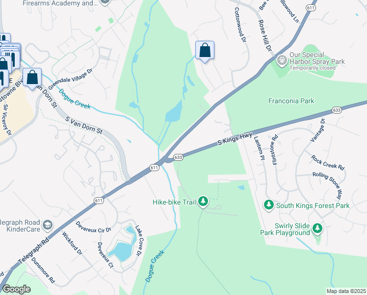 map of restaurants, bars, coffee shops, grocery stores, and more near 6940 South Kings Highway in Alexandria