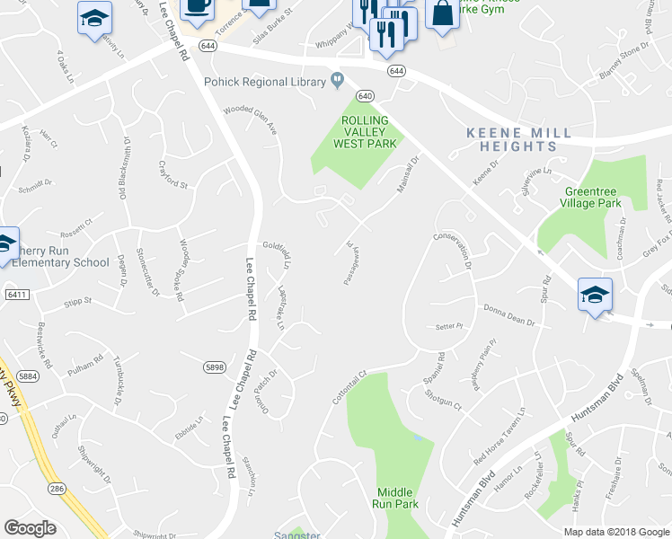 map of restaurants, bars, coffee shops, grocery stores, and more near 9335 Mainsail Drive in Burke