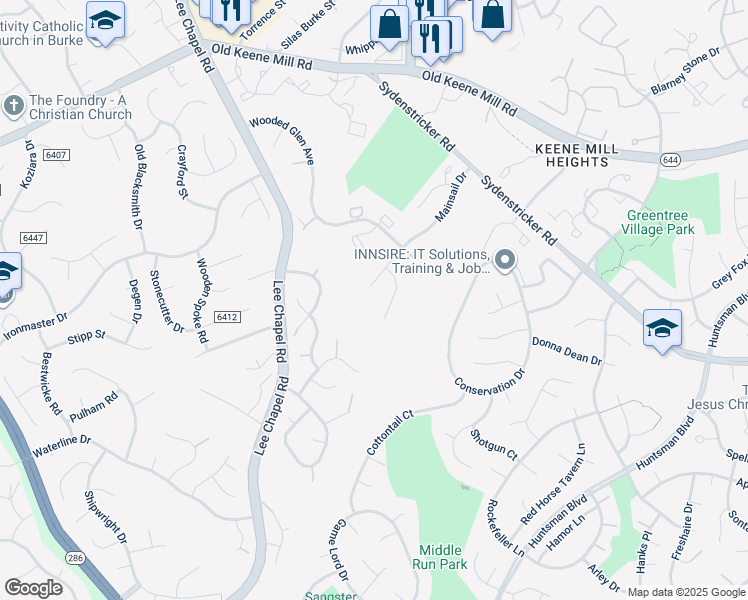 map of restaurants, bars, coffee shops, grocery stores, and more near 9335 Mainsail Drive in Burke