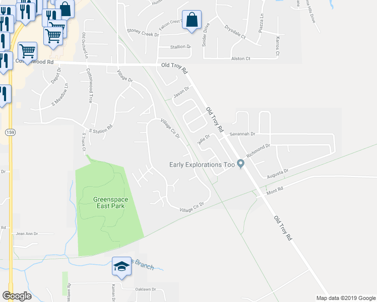 map of restaurants, bars, coffee shops, grocery stores, and more near 1104 Village Circle Drive in Glen Carbon