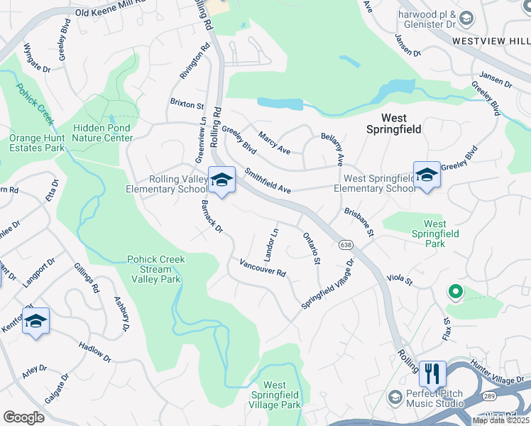 map of restaurants, bars, coffee shops, grocery stores, and more near 6801 Ontario Street in West Springfield
