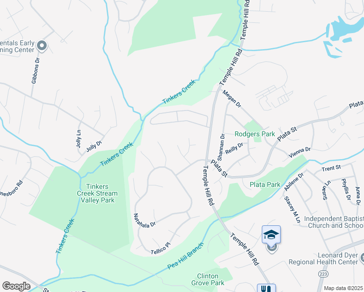 map of restaurants, bars, coffee shops, grocery stores, and more near 4504 Hiwassee Drive in Clinton