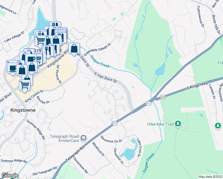 map of restaurants, bars, coffee shops, grocery stores, and more near 5221 Leeward Lane in Alexandria