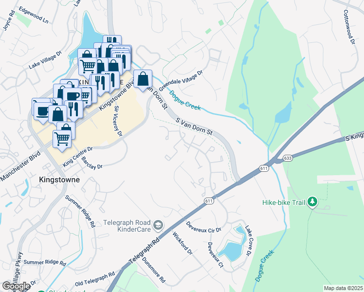 map of restaurants, bars, coffee shops, grocery stores, and more near 5300 Martinique Lane in Alexandria