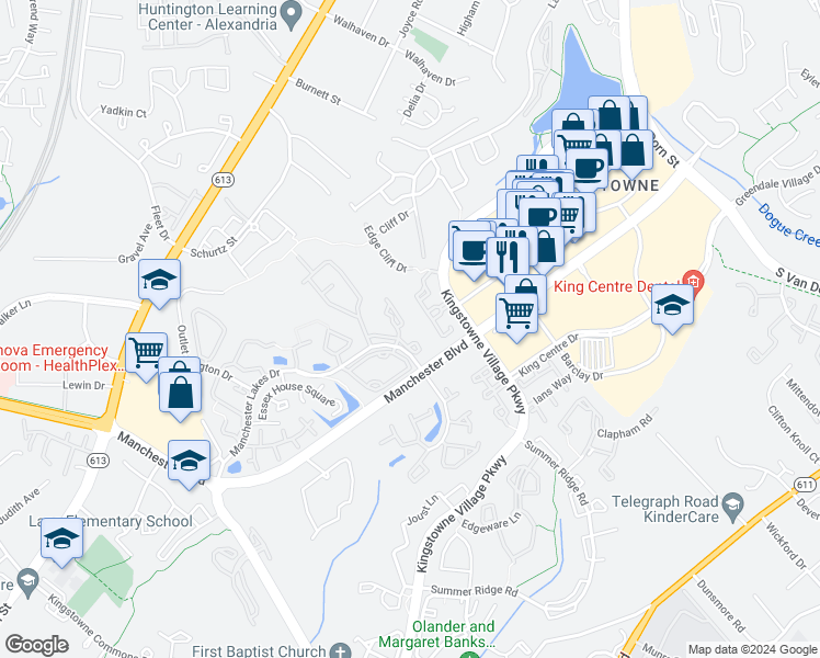 map of restaurants, bars, coffee shops, grocery stores, and more near 6841 Ericka Avenue in Alexandria