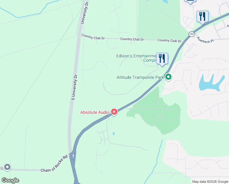 map of restaurants, bars, coffee shops, grocery stores, and more near 3025 Sunset Hills Boulevard South in Edwardsville