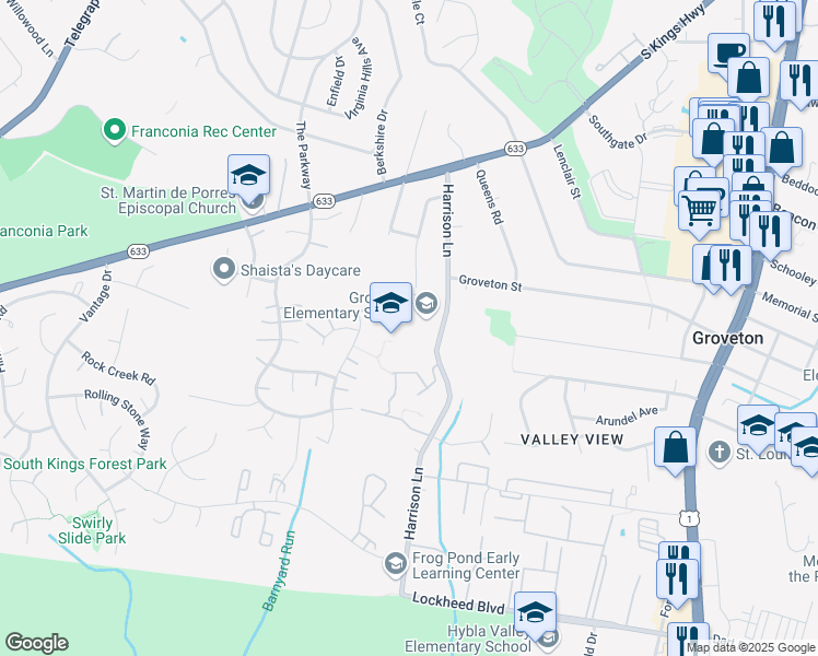 map of restaurants, bars, coffee shops, grocery stores, and more near 6900 Harrison Lane in Alexandria