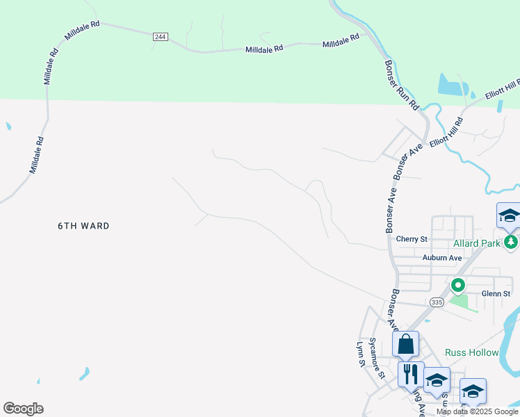 map of restaurants, bars, coffee shops, grocery stores, and more near 5121 Wilson Avenue in Portsmouth