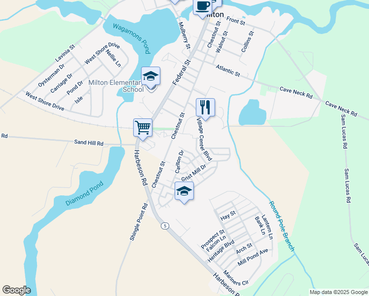 map of restaurants, bars, coffee shops, grocery stores, and more near 321 Carlton Drive in Milton