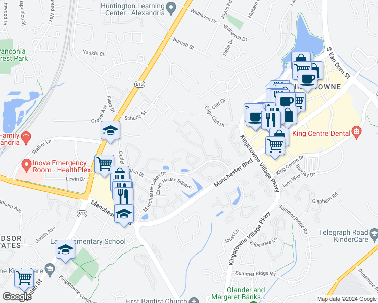 map of restaurants, bars, coffee shops, grocery stores, and more near 6839 Signature Circle in Alexandria