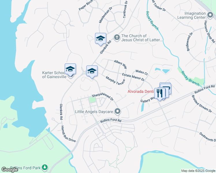 map of restaurants, bars, coffee shops, grocery stores, and more near 14320 Grackle Court in Gainesville