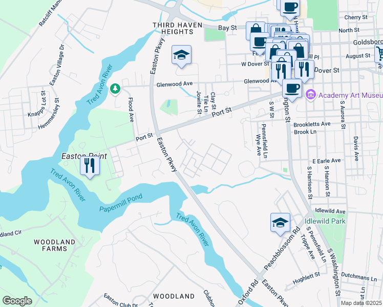 map of restaurants, bars, coffee shops, grocery stores, and more near 305 Leontyne Place in Easton