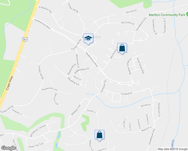map of restaurants, bars, coffee shops, grocery stores, and more near 12528 Woodstock Drive East in Upper Marlboro