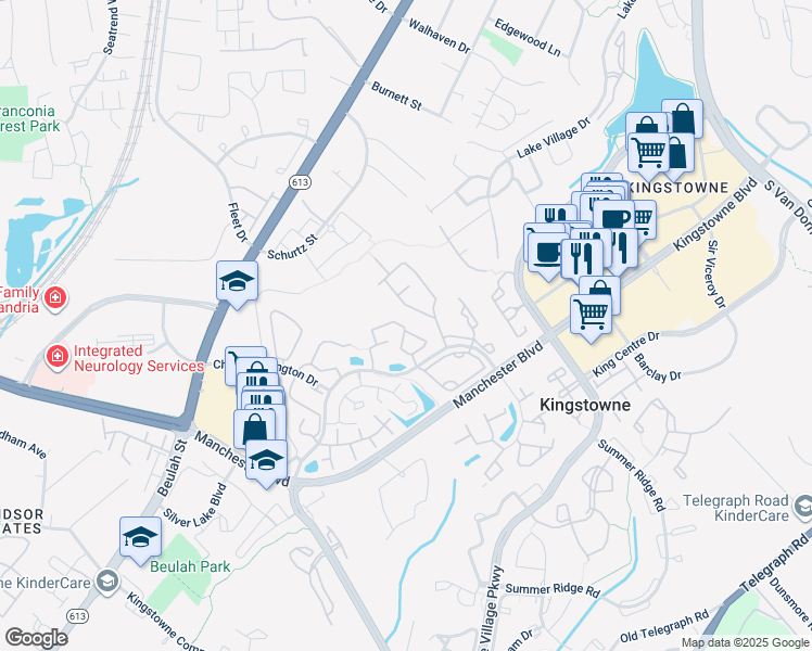 map of restaurants, bars, coffee shops, grocery stores, and more near 6839 Signature Circle in Alexandria