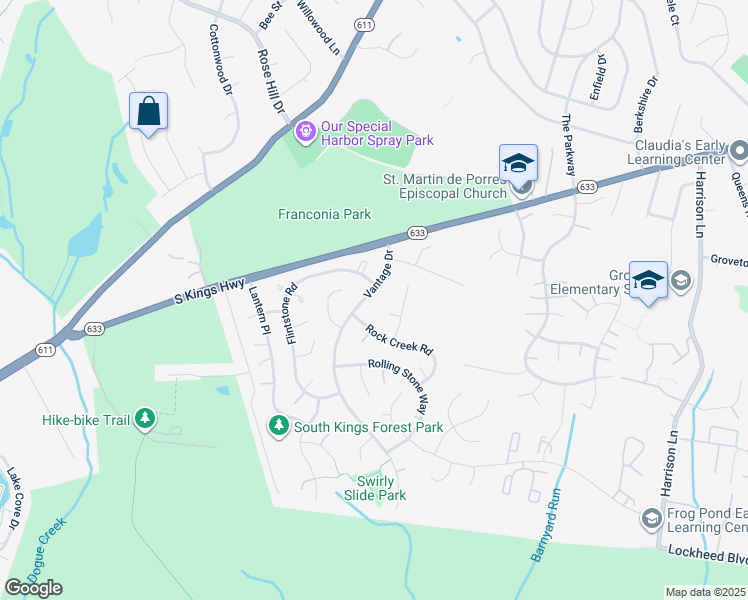 map of restaurants, bars, coffee shops, grocery stores, and more near 6817 Vantage Drive in Alexandria