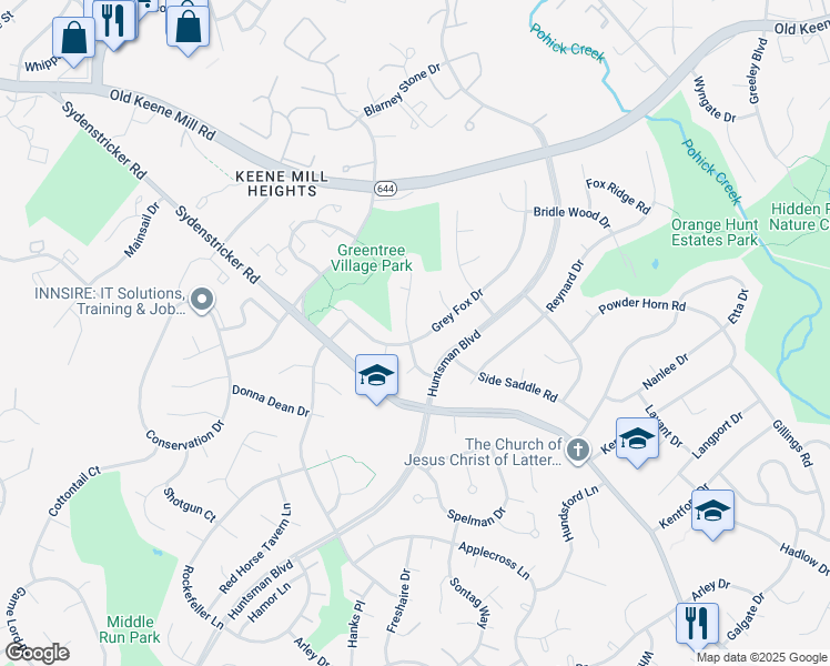 map of restaurants, bars, coffee shops, grocery stores, and more near 6709 Coachman Drive in Springfield