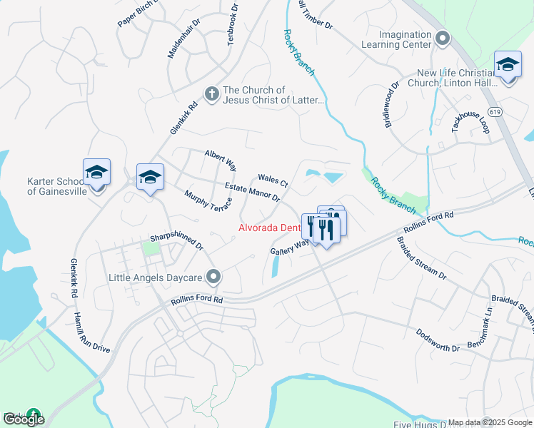 map of restaurants, bars, coffee shops, grocery stores, and more near 14000 Hyde Park Place in Gainesville