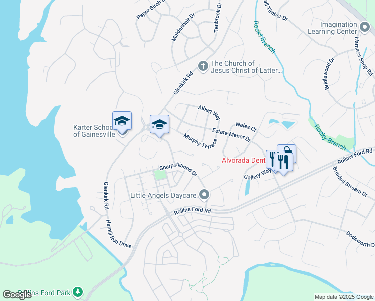 map of restaurants, bars, coffee shops, grocery stores, and more near 14320 Grackle Court in Gainesville