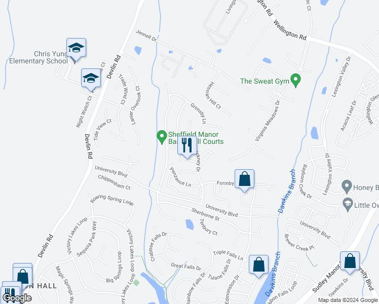 map of restaurants, bars, coffee shops, grocery stores, and more near 8611 Ellesmere Way in Bristow