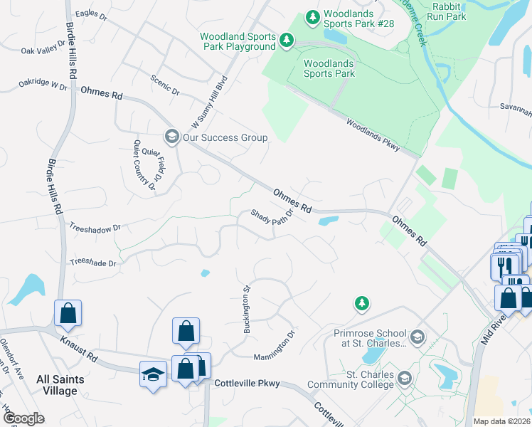 map of restaurants, bars, coffee shops, grocery stores, and more near 919 Shady Path Drive in St. Peters