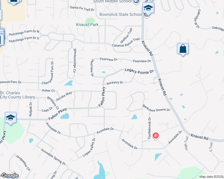 map of restaurants, bars, coffee shops, grocery stores, and more near 428 Ancestry Drive in St. Peters