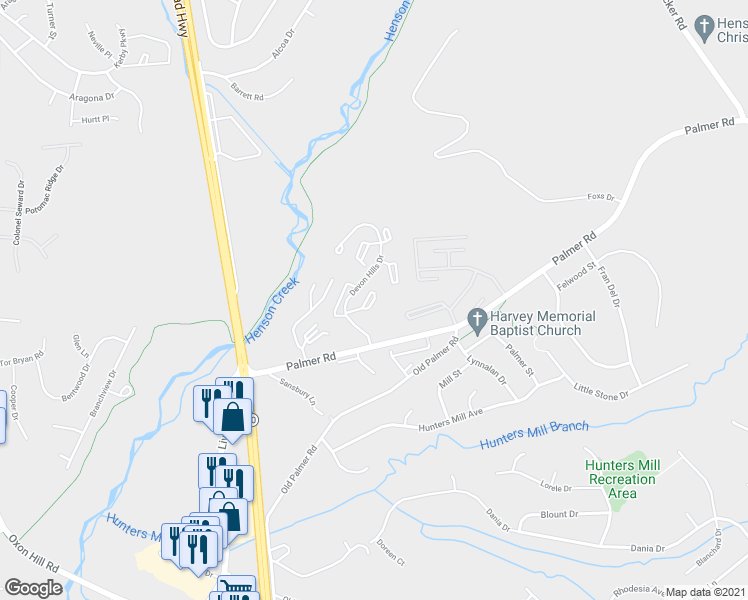 map of restaurants, bars, coffee shops, grocery stores, and more near 8705 Grasmere Court in Fort Washington